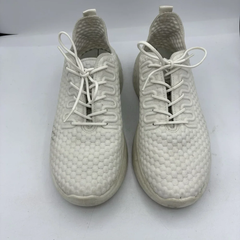 ECCO‎ Shoes Mens Size 7 7.5 White Therap Lace Comfort Honeycomb Leather Sneakers